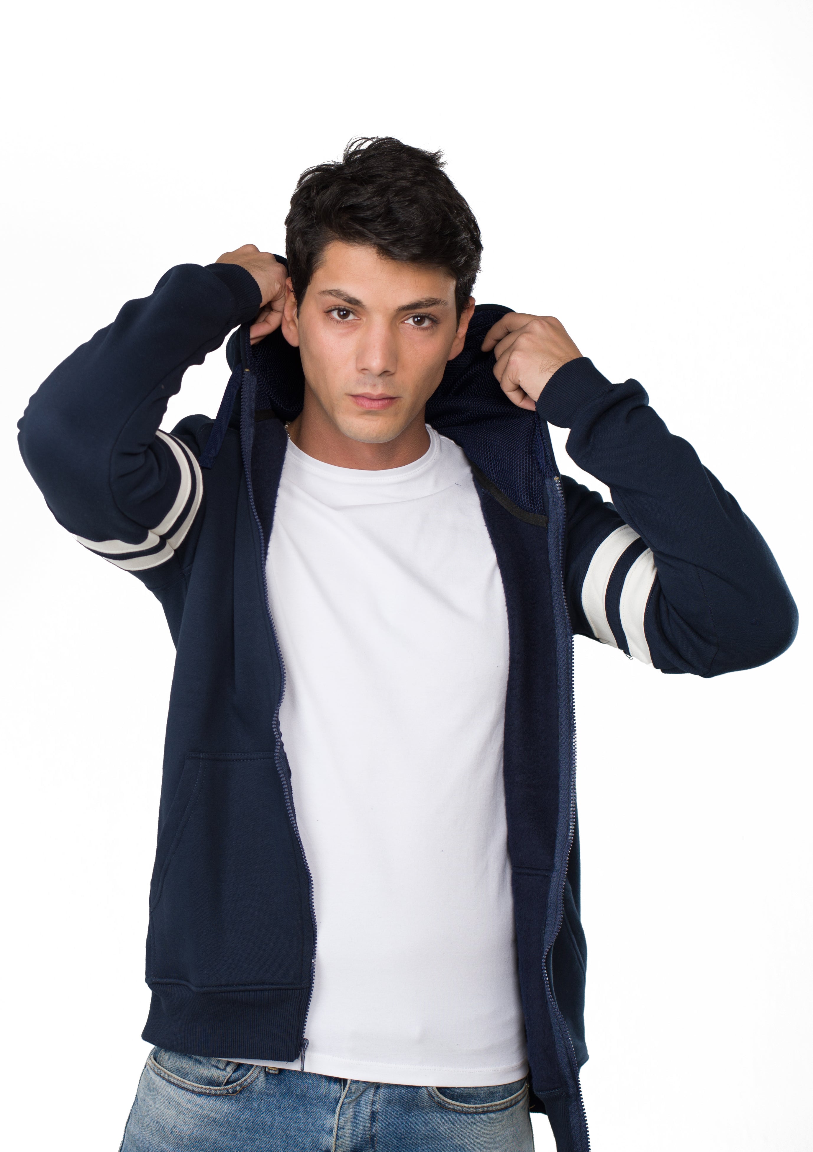 Side Stripes Hoodie Sweatshirt (D.blue) For Him